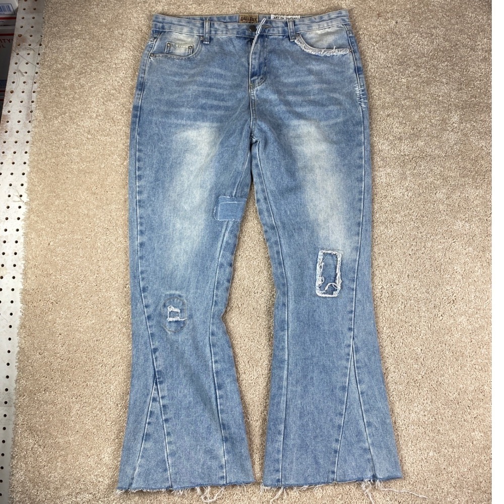 Gallery Dept Art on Display Distressed Flare‎ Jeans Light Wash Women XL 36x30